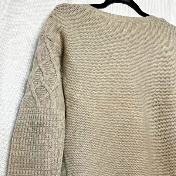Madewell Beige Merino Wool Cable Knit Crew Neck Long Sleeve Pom Pullover Sweater - Picture 9 of 11